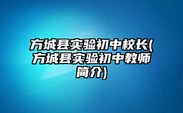 方城縣實驗初中校長(方城縣實驗初中教師簡介)