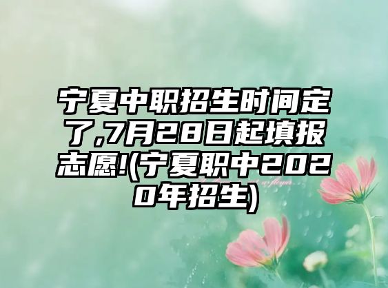 寧夏中職招生時間定了,7月28日起填報志愿!(寧夏職中2020年招生)