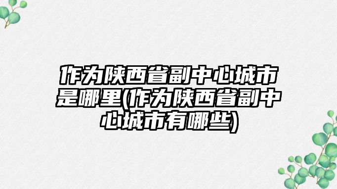 作為陜西省副中心城市是哪里(作為陜西省副中心城市有哪些)