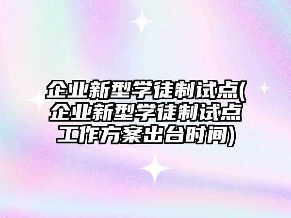 企業(yè)新型學(xué)徒制試點(企業(yè)新型學(xué)徒制試點工作方案出臺時間)