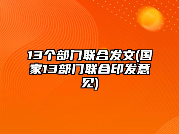 13個部門聯合發(fā)文(國家13部門聯合印發(fā)意見)