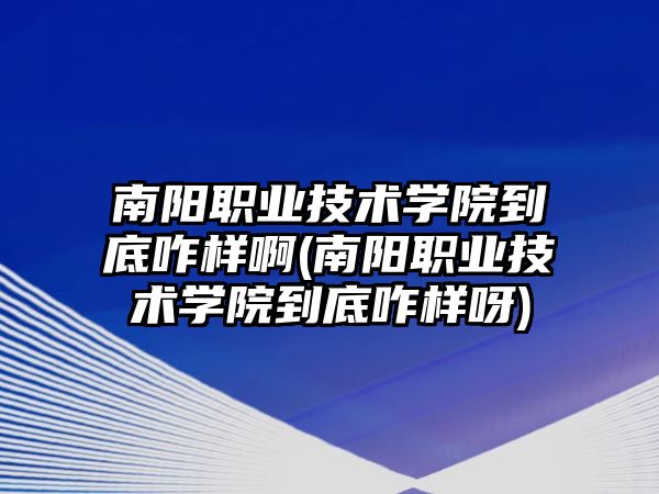 南陽職業(yè)技術學院到底咋樣啊(南陽職業(yè)技術學院到底咋樣呀)