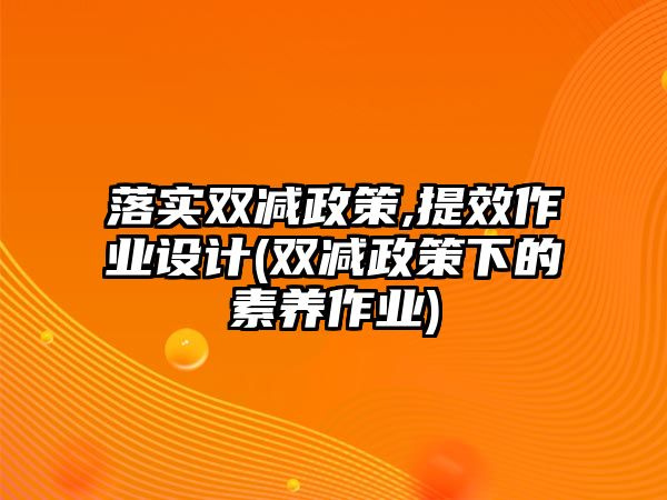 落實(shí)雙減政策,提效作業(yè)設(shè)計(jì)(雙減政策下的素養(yǎng)作業(yè))