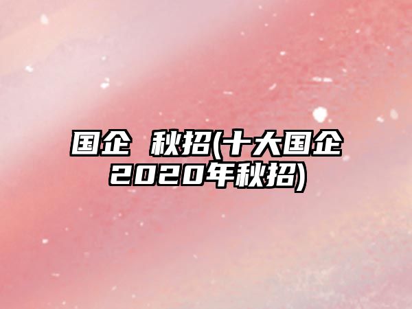 國企 秋招(十大國企2020年秋招)