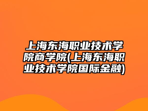 上海東海職業(yè)技術(shù)學(xué)院商學(xué)院(上海東海職業(yè)技術(shù)學(xué)院國際金融)