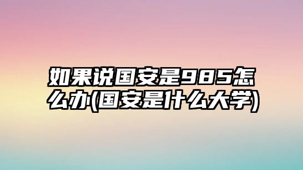 如果說國安是985怎么辦(國安是什么大學)