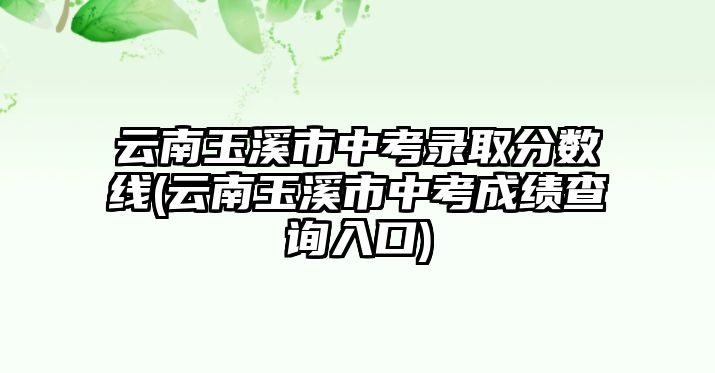 云南玉溪市中考錄取分?jǐn)?shù)線(云南玉溪市中考成績查詢?nèi)肟?