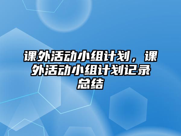 課外活動小組計劃，課外活動小組計劃記錄總結