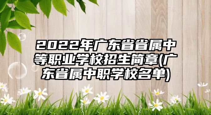 2022年廣東省省屬中等職業(yè)學校招生簡章(廣東省屬中職學校名單)