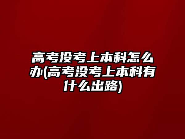 高考沒(méi)考上本科怎么辦(高考沒(méi)考上本科有什么出路)