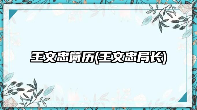 王文忠簡歷(王文忠局長)