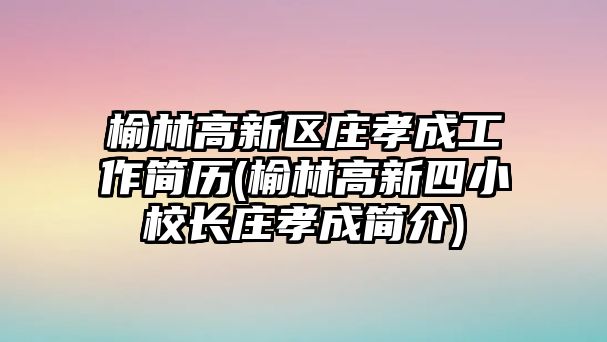 榆林高新區(qū)莊孝成工作簡歷(榆林高新四小校長莊孝成簡介)