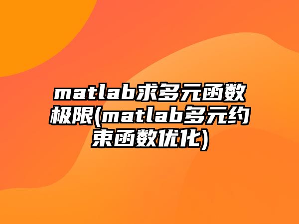 matlab求多元函數(shù)極限(matlab多元約束函數(shù)優(yōu)化)