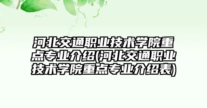 河北交通職業(yè)技術學院重點專業(yè)介紹(河北交通職業(yè)技術學院重點專業(yè)介紹表)