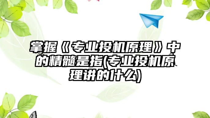 掌握《專業(yè)投機原理》中的精髓是指(專業(yè)投機原理講的什么)