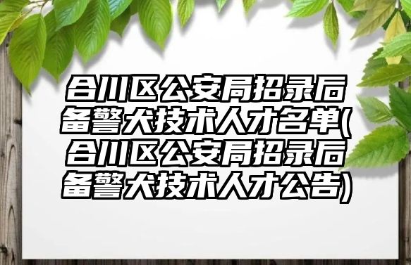 合川區(qū)公安局招錄后備警犬技術人才名單(合川區(qū)公安局招錄后備警犬技術人才公告)