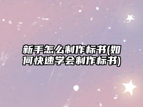 新手怎么制作標書(如何快速學會制作標書)