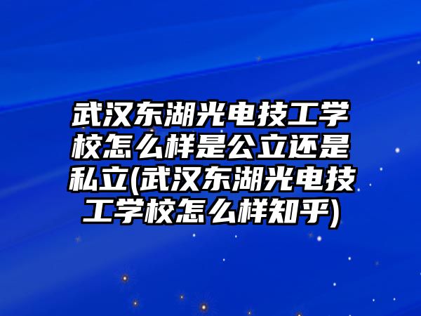 武漢東湖光電技工學(xué)校怎么樣是公立還是私立(武漢東湖光電技工學(xué)校怎么樣知乎)