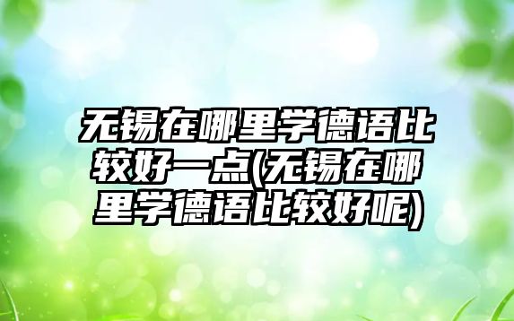 無錫在哪里學(xué)德語比較好一點(無錫在哪里學(xué)德語比較好呢)