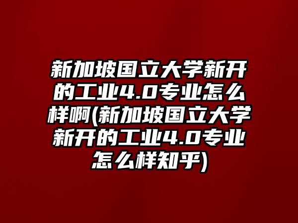 新加坡國(guó)立大學(xué)新開(kāi)的工業(yè)4.0專業(yè)怎么樣啊(新加坡國(guó)立大學(xué)新開(kāi)的工業(yè)4.0專業(yè)怎么樣知乎)