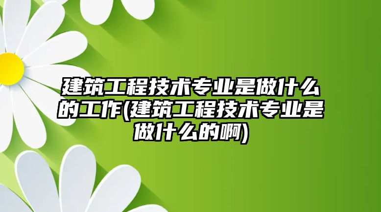 建筑工程技術(shù)專業(yè)是做什么的工作(建筑工程技術(shù)專業(yè)是做什么的啊)