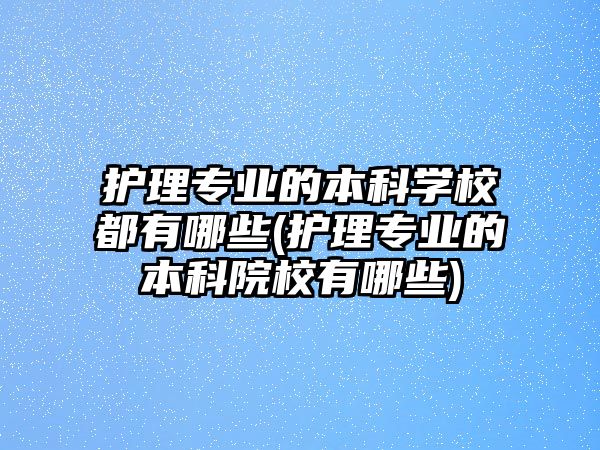 護理專業(yè)的本科學(xué)校都有哪些(護理專業(yè)的本科院校有哪些)