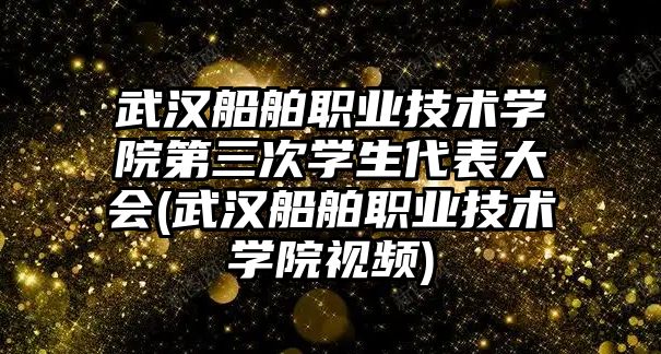 武漢船舶職業(yè)技術學院第三次學生代表大會(武漢船舶職業(yè)技術學院視頻)