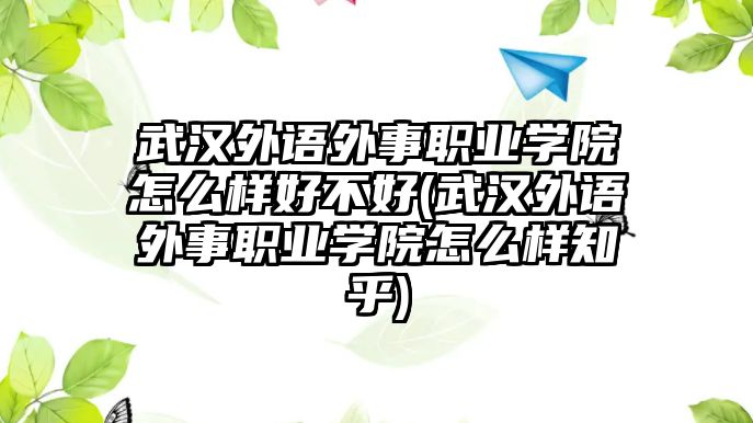 武漢外語外事職業(yè)學(xué)院怎么樣好不好(武漢外語外事職業(yè)學(xué)院怎么樣知乎)