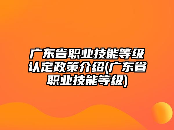 廣東省職業(yè)技能等級(jí)認(rèn)定政策介紹(廣東省職業(yè)技能等級(jí))