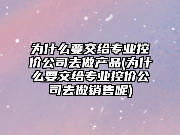 為什么要交給專業(yè)控價公司去做產(chǎn)品(為什么要交給專業(yè)控價公司去做銷售呢)