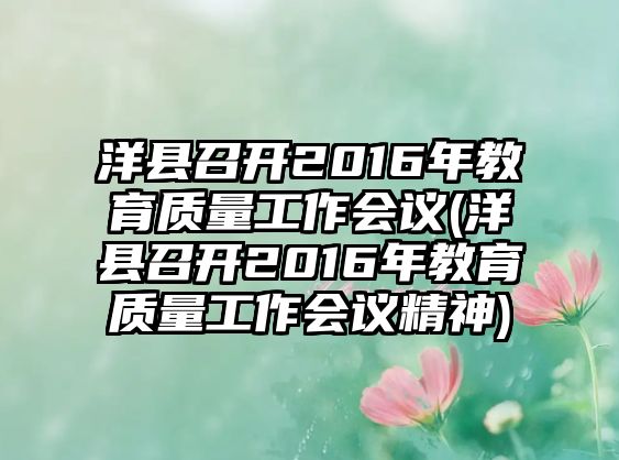 洋縣召開2016年教育質(zhì)量工作會議(洋縣召開2016年教育質(zhì)量工作會議精神)