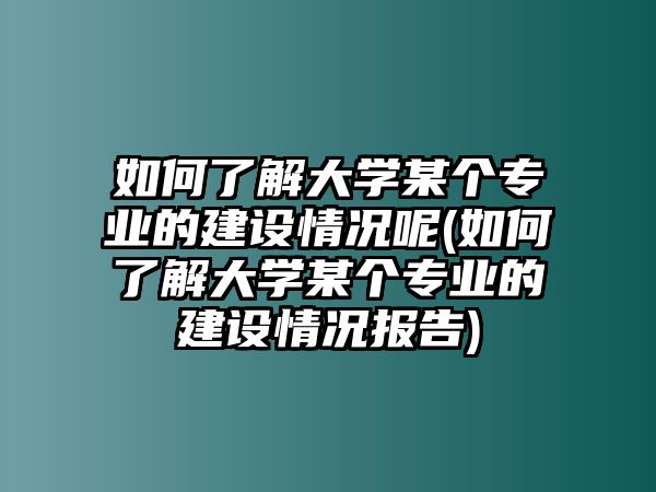 如何了解大學(xué)某個(gè)專業(yè)的建設(shè)情況呢(如何了解大學(xué)某個(gè)專業(yè)的建設(shè)情況報(bào)告)